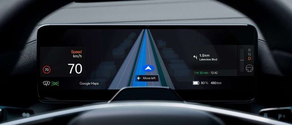 Polestar integriert als erstes Unternehmen die Live-Spurführung von Google Maps – ein neues Navigationserlebnis auf dem Fahrerdisplay im Polestar 4